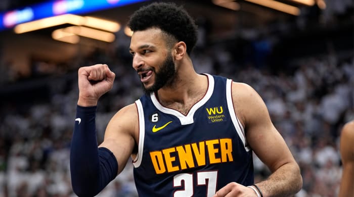 Jamal Murray celebrates a basket during the Nuggets’ 2023 NBA playoff run.
